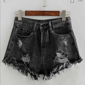 Black Denim Distressed Shorts